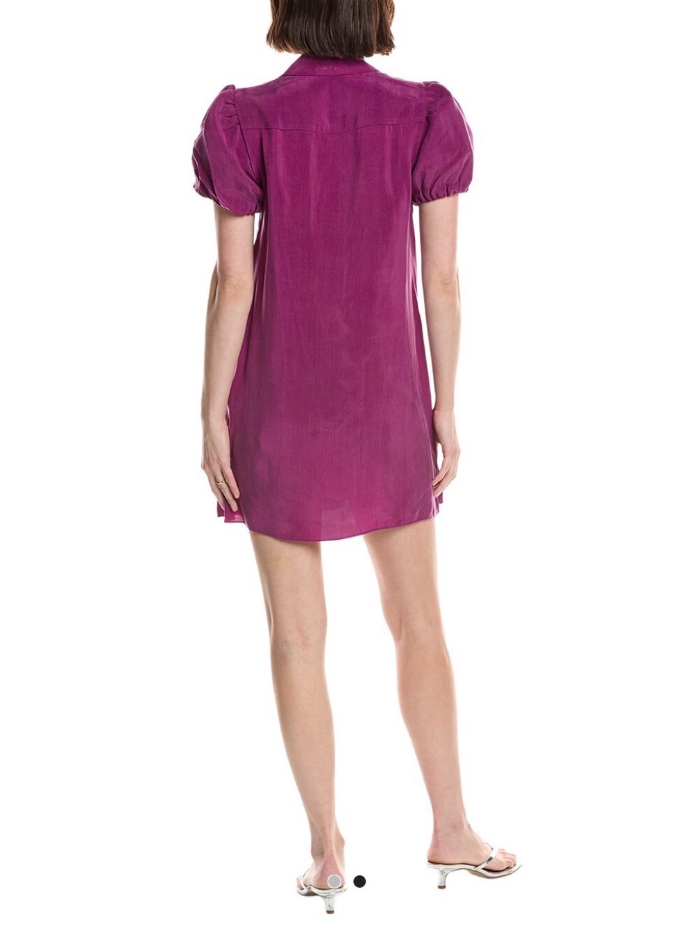 Alice + Olivia Jem Puff-Sleeve Shirt Dress Boysenberry Purple Cupro - Picture 2 of 14